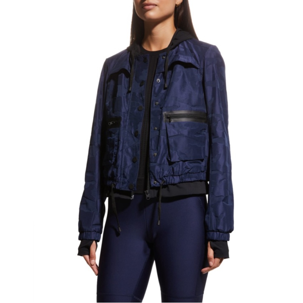 Blanc Noir Skyfall Camo-Print Aviator Jacket in Dress Blues Size XS New w/Tag